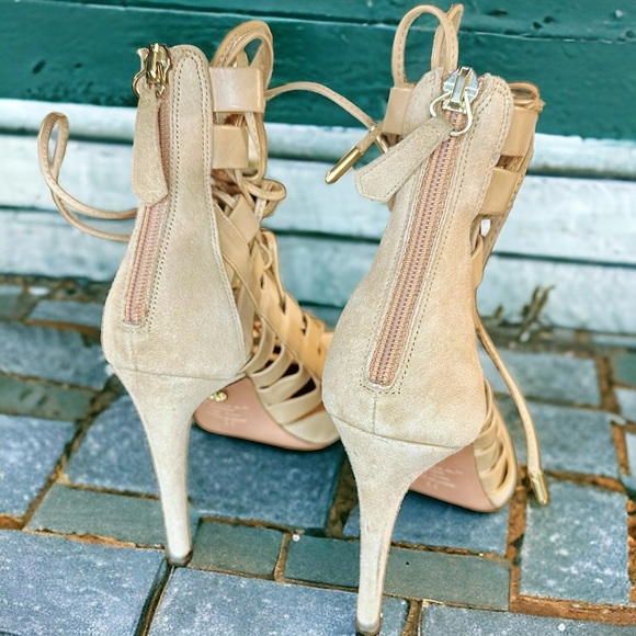 Aquazzura Beige Suede ‘Amazon’ Lace Up Pumps Size 5 ASO Eiza Gonzalez - Picture 9 of 15